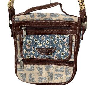 Union Bay Cat Crossbody Bag Satchel Floral Novelty Print Y2K Rope Strap